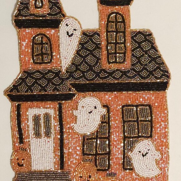 SPOOKY GHOST Rachel Zoe Halloween Beaded Charger Placemat HAUNTED HOUSE - Picture 3 of 4
